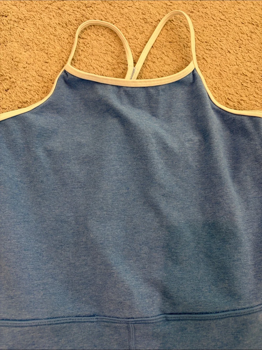Athleta Blue Tank Romper with Cream Trim